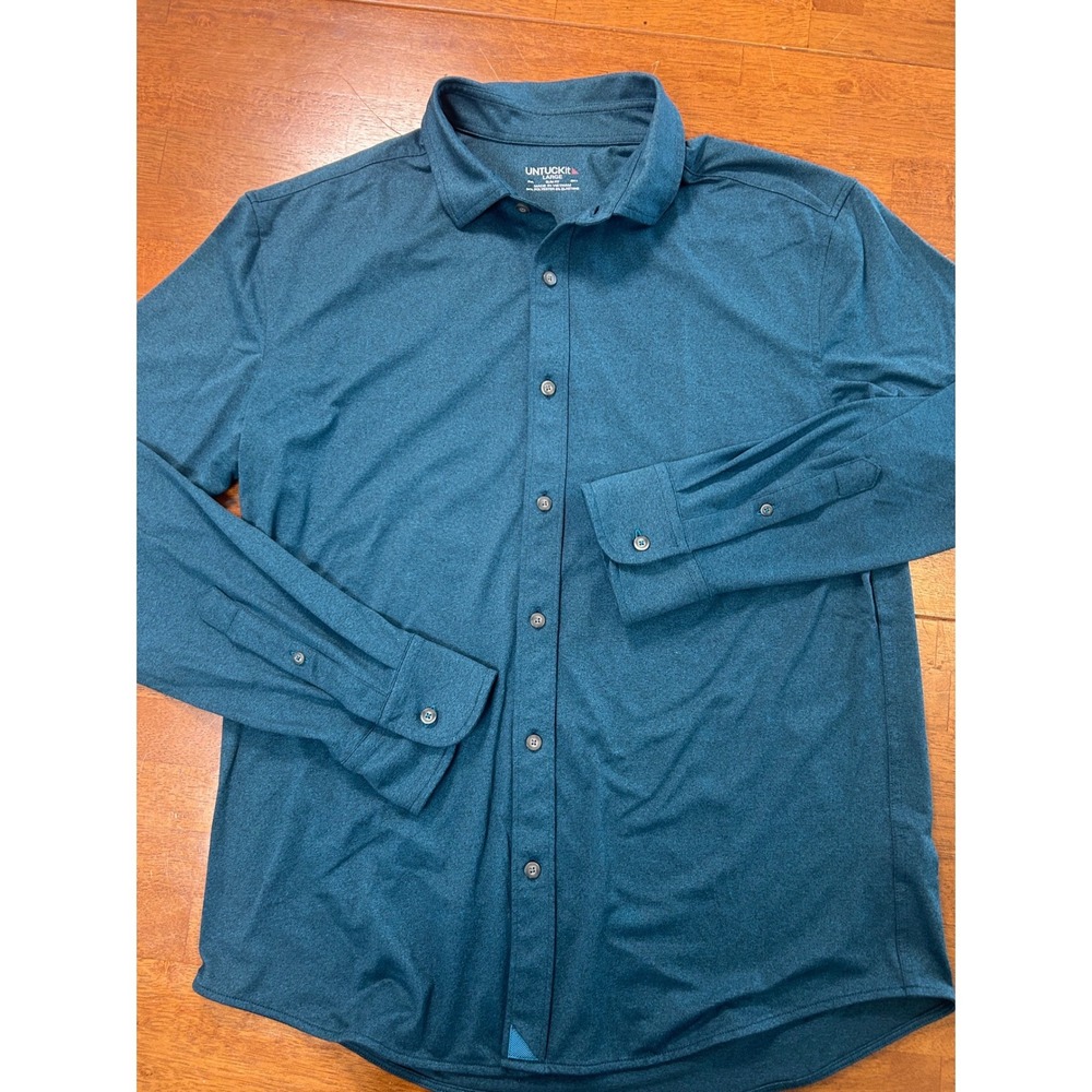UNTUCKit Button Down Shirt Mens Large Blue Slim Fit Performance Long Sleeve